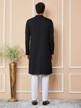 Black Embroidered Chikankari Rayon Straight Kurta