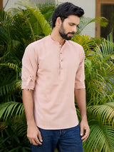 Men Pack Of 2 Brown & Blue Cotton Solid Short Kurta