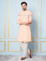 Men Peach And Weaving Design Kurta