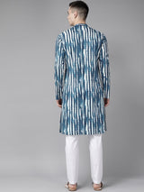 Men Blue Multi Tie and dye Print Design Straight Kurta With Pyjama