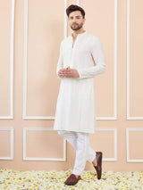 Men Ivory with Subtle Golden Chanderi Silk Sequins Kurta With Pajama