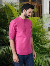 Men Pack Of 2 Turquoise Blue & Pink Cotton Solid Short Kurta