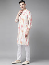 Men White Multi Tie and dye Print Design Straight Kurta With Pajama