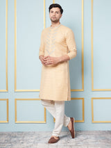 Riwaat.com Men Cream Embroidery Cotton Kurta Riwaat Cotton Embroidered