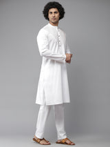 Men White Radiance Yoke Design Straight Kurta With Pajama