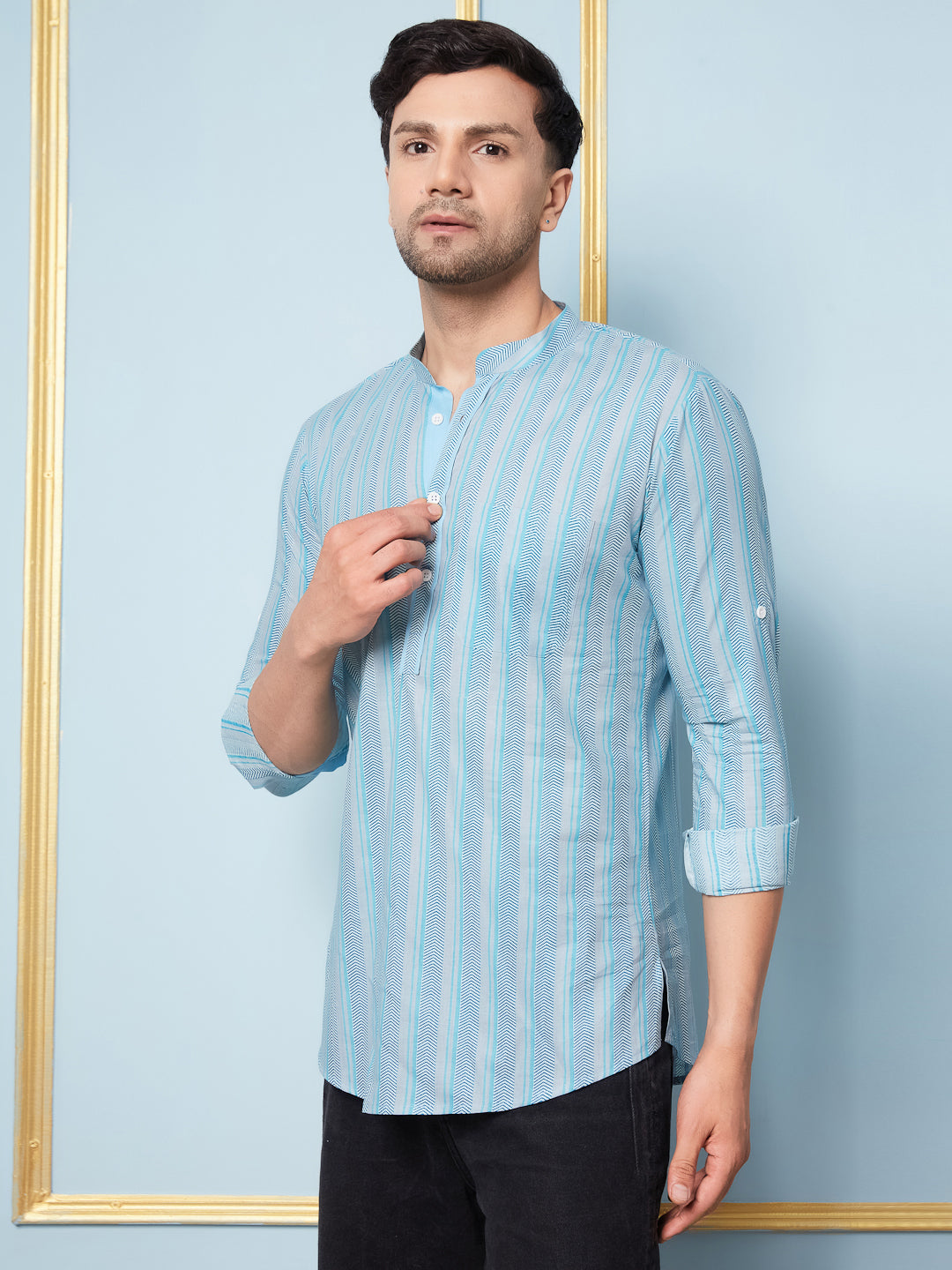 Men Multi Printed Cotton Short Kurta