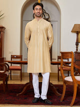 Men Brown Cotton Silk Pintex Yoke Design Kurta With Pajama