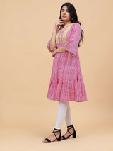 Women Pink And Mustard Printed Cotton Kurti