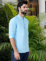 Men Pack Of 2 Turquoise Blue & Navy Blue Cotton Solid Short Kurta
