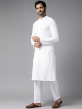 Men Snow White Chikankari Embroidered Straight Kurta With Pajama