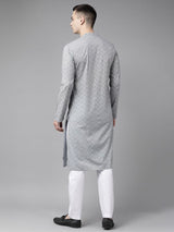 Men Grey & Gold Printed Straight Kurta With Pyjama