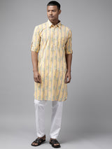 Riwaat.com Yellow Regular Pure Cotton Pathani Kurta Riwaat Buy 1 Get 1 Haldi Pathani