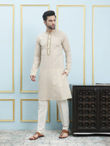 Riwaat.com Men Cream Embroidery Cotton Kurta Riwaat Embroidered