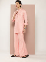 Men Pink Rayon Solid Pathani Sets