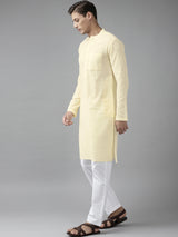 Men Cream Cotton Straight Kurta with Slub Effect With Pajama