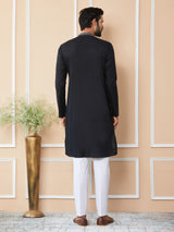 Black Thread & Sequins Worked Pure Cotton Straight Kurta with Pyjama