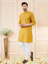 Mustard Ethnic Motifs Silk Jacquard Woven Design Straight Kurta