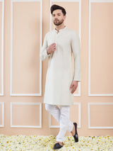 Cream Cotton Solid Straight Kurta