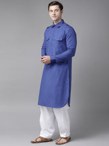 Riwaat.com Men Royal Blue Pathani Kurta with Salwar Riwaat Pathani Plain