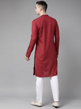 Men Maroon & Gold Printed Straight Kurta With Pyjama