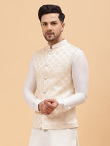 Men Opulent Floral Emboss Jacquard Nehru Jacket