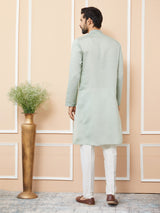 Pastel Green Embroidered Chanderi Silk Straight Kurta with Pyjama