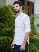 White Geometric Printed Rayon Short Kurta