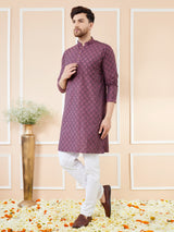 Purple Ethnic Motifs Silk Jacquard Woven Design Straight Kurta with Pyjama