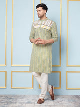 Men Multicoloured Strip Printed Kurta With pyjama