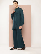 Men Green Rayon Solid Pathani Sets