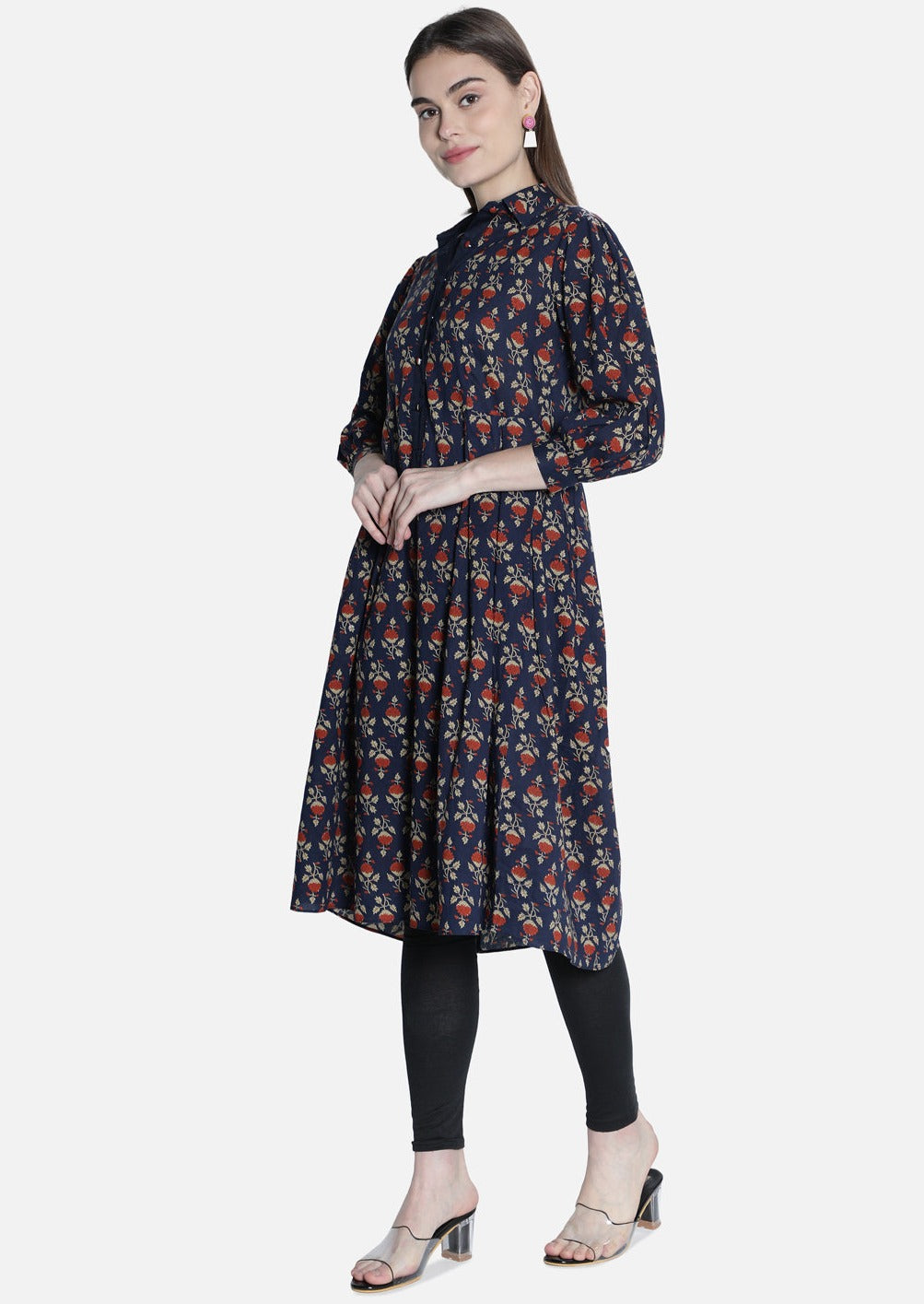 Women Blue And Maroon Floral Printed Dress