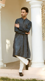 Men Midnight Majesty Chanderi Silk Sequins Kurta