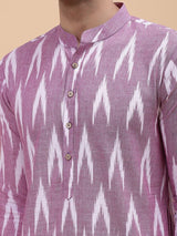 Men Lavender & White Pure Cotton Printed Straight Kurta With pyjama