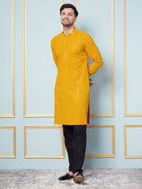 Men Golden Sunrise Embroidered Sequined Rayon Kurta