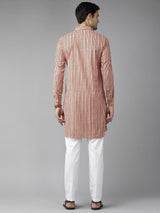 Men Peach Regular Pure Cotton Pathani Printed Men's Kurta