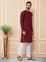 Maroon Embroidered Chanderi Silk Straight Kurta with Pyjama