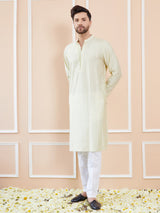 Men Cream And Gold Chanderi Silk Sequins Kurta