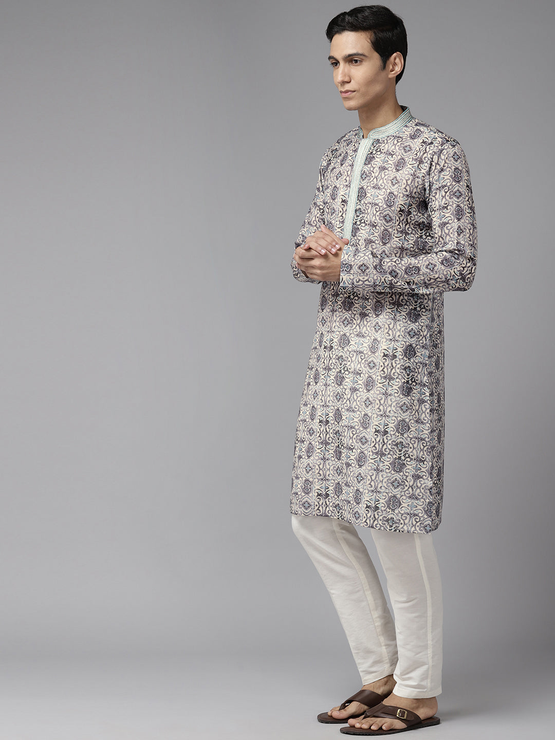 Men Multi Pure Cotton Embroidered Straight Kurta