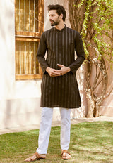 Men Onyx Classic Cotton Pintex Design Thread Work Kurta