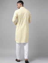 Men Off White Regular Pure Cotton Pathani Printed Men's Kurta