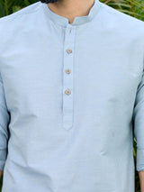 Men Pack Of 2 White & Blue Deluxe Cotton Solid Short Kurta