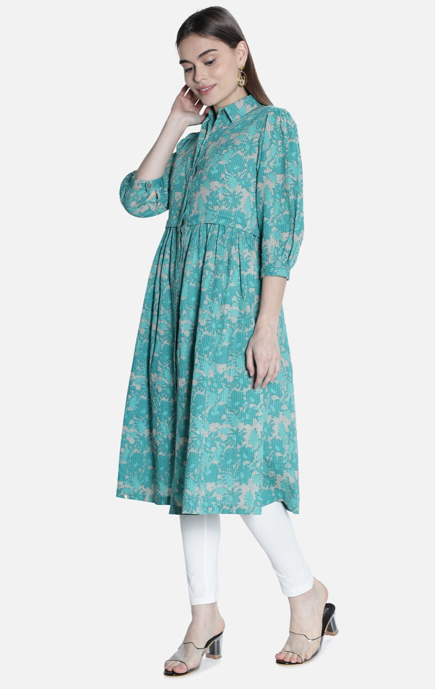 Women Printed Green Long Dress