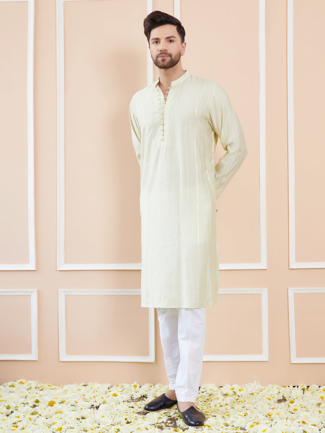 Men Pearl Radiance Chanderi Silk Sequins Kurta