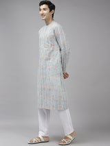 Men Multi Printed Pure Cotton Straight Kurta With Pajama