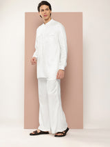 Men White Rayon Solid Pathani Sets