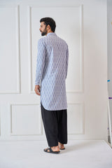 Riwaat.com Men Light Blue Regular Pure Cotton Pathani Kurta Riwaat Floral Pathani