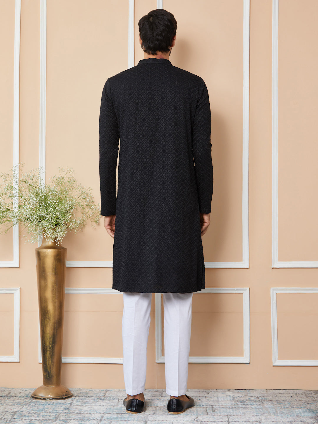 Pink Embroidered Thread Work Sequin Chanderi Silk Straight Kurta