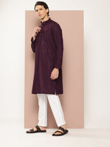 Men Purple  Embroidered Sequin Rayon Kurta