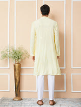 Light Yellow Embroidered Pure Chanderi Silk Straight Kurta