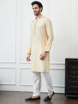 Riwaat.com Men Cream Flacket Embroidery Cotton Kurta Riwaat Embroidered